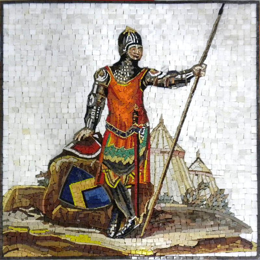 Soldier with Shaft Stone Mosaic Mural Art