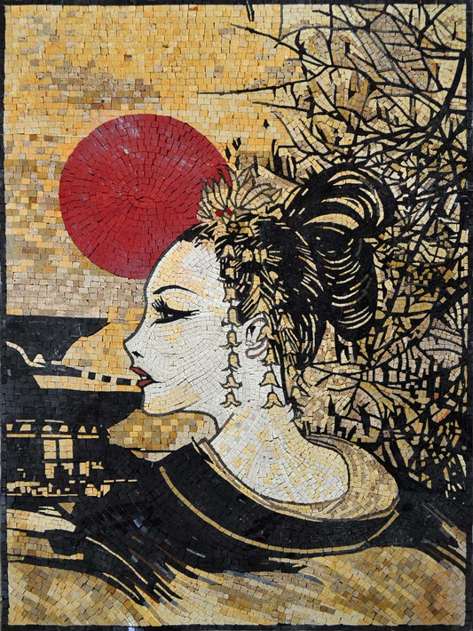 Japanese Geisha Marble Mosaic Mural