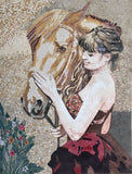 Lady Caressing her Horse Mosaic Marble