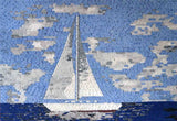 Sailing Boat in Blue Calm Sea Marble Mosaic