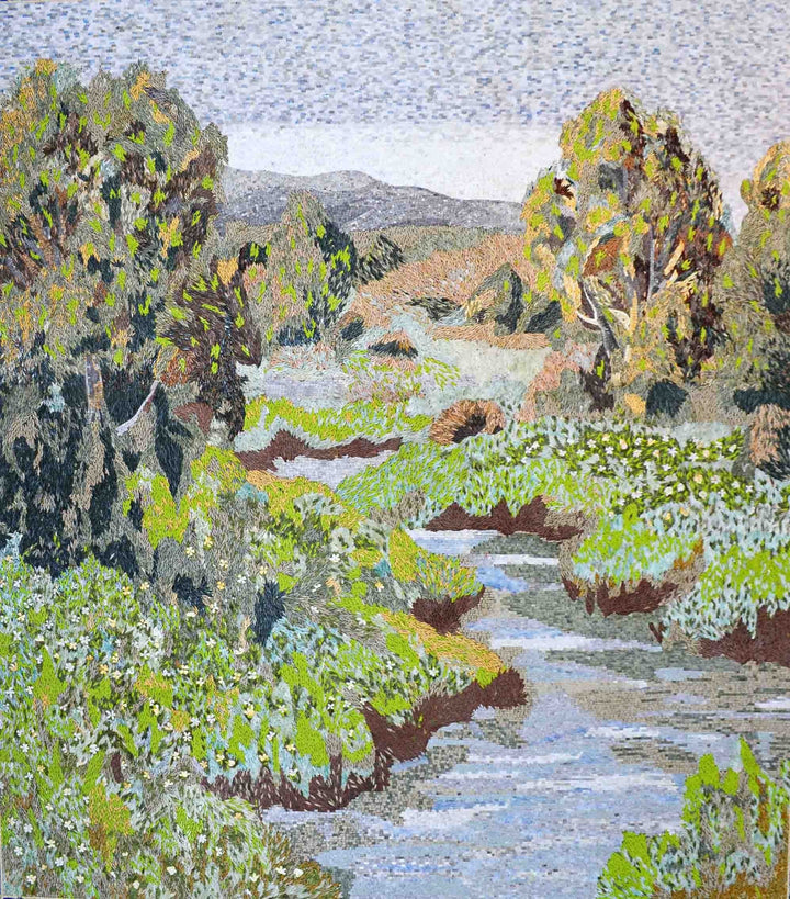 Riverside Landscape Scenery - Town on a River Mosaic