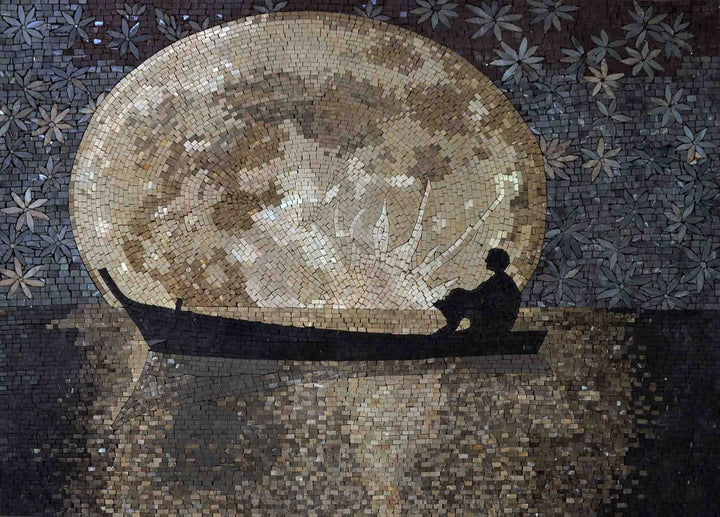 Full Moon Marble Mosaic Handmade Artwork