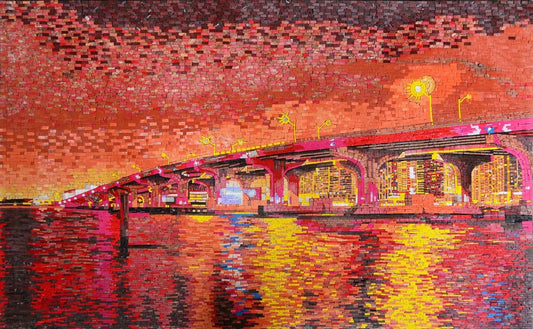 Manhattan Bridge at Sunset Marble Mosaic