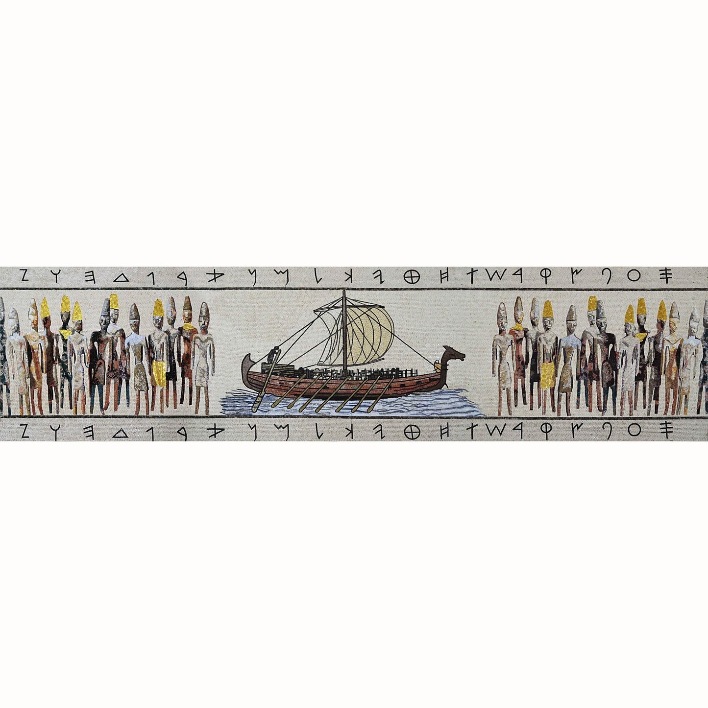 Marble Mosaic Mural- Phoenician Ship and Civilization