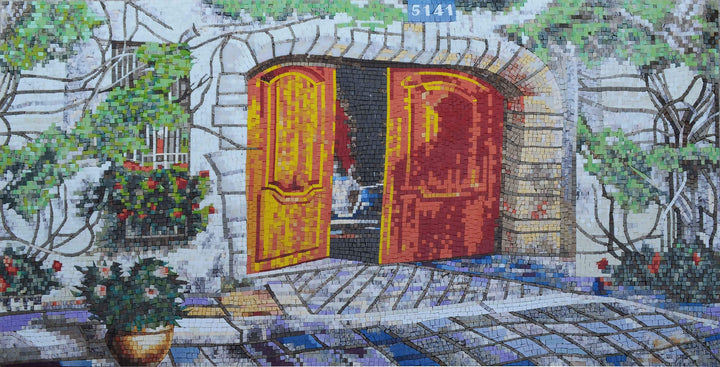 Stone House Entrance - Mosaic Wall Art