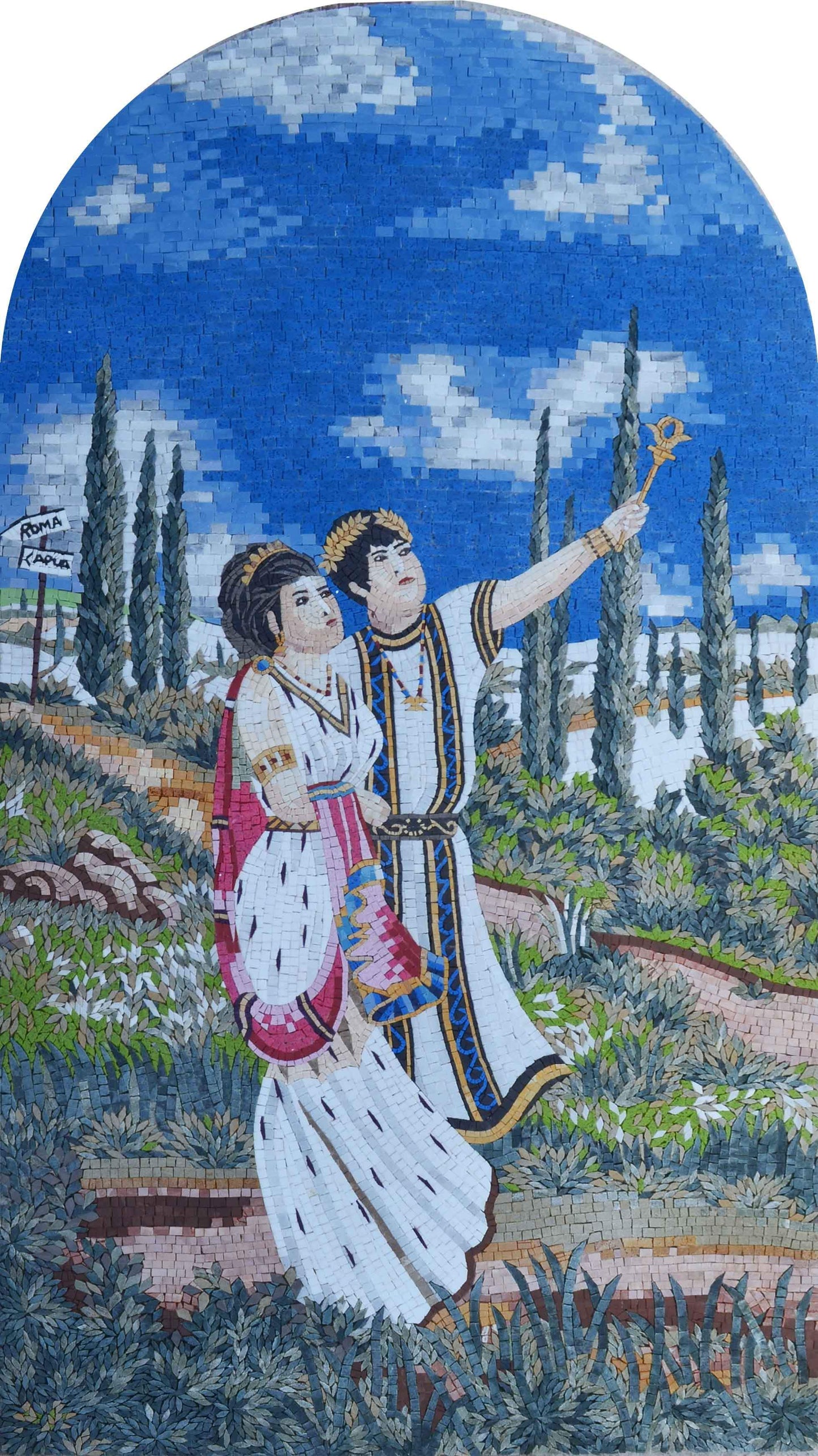 Greek Couple Strolling By - Mosaic Wall Art