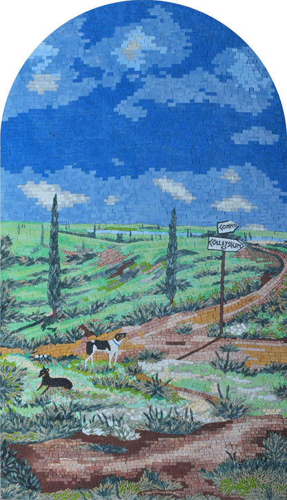 Dogs Playing by a Path - Mosaic Wall Art