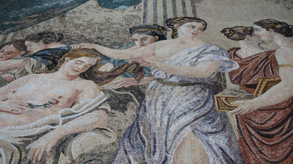 Mosaic Art Reproduction -  Women in Classical Dress Attending a Young Bride