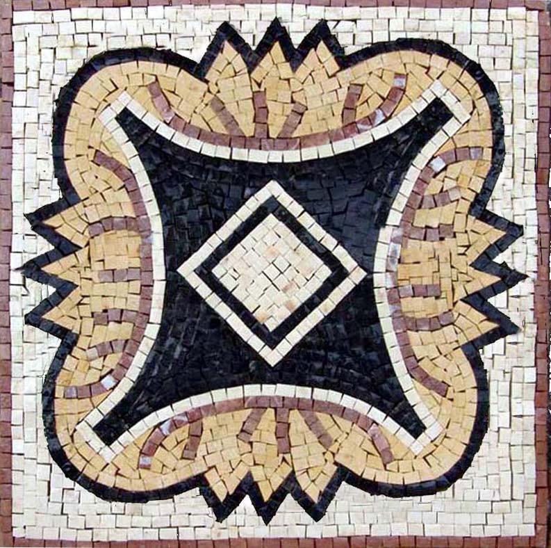 Black & White Tile Art - Diamond Lotus Mosaic