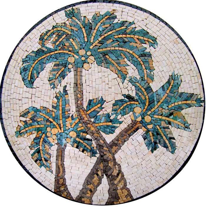 Mosaic Art Medallion - Palm Trees Accent