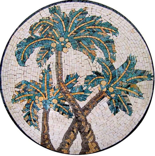 Mosaic Art Medallion - Palm Trees Accent