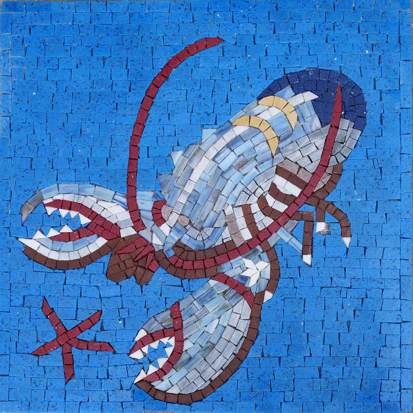 Lobster On Blue  Nautical Mosaic Art