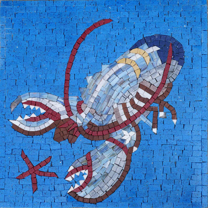 Lobster On Blue  Nautical Mosaic Art
