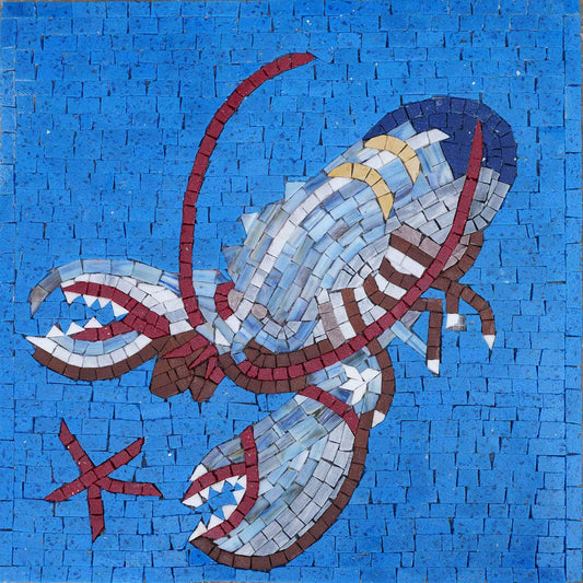 Lobster On Blue  Nautical Mosaic Art