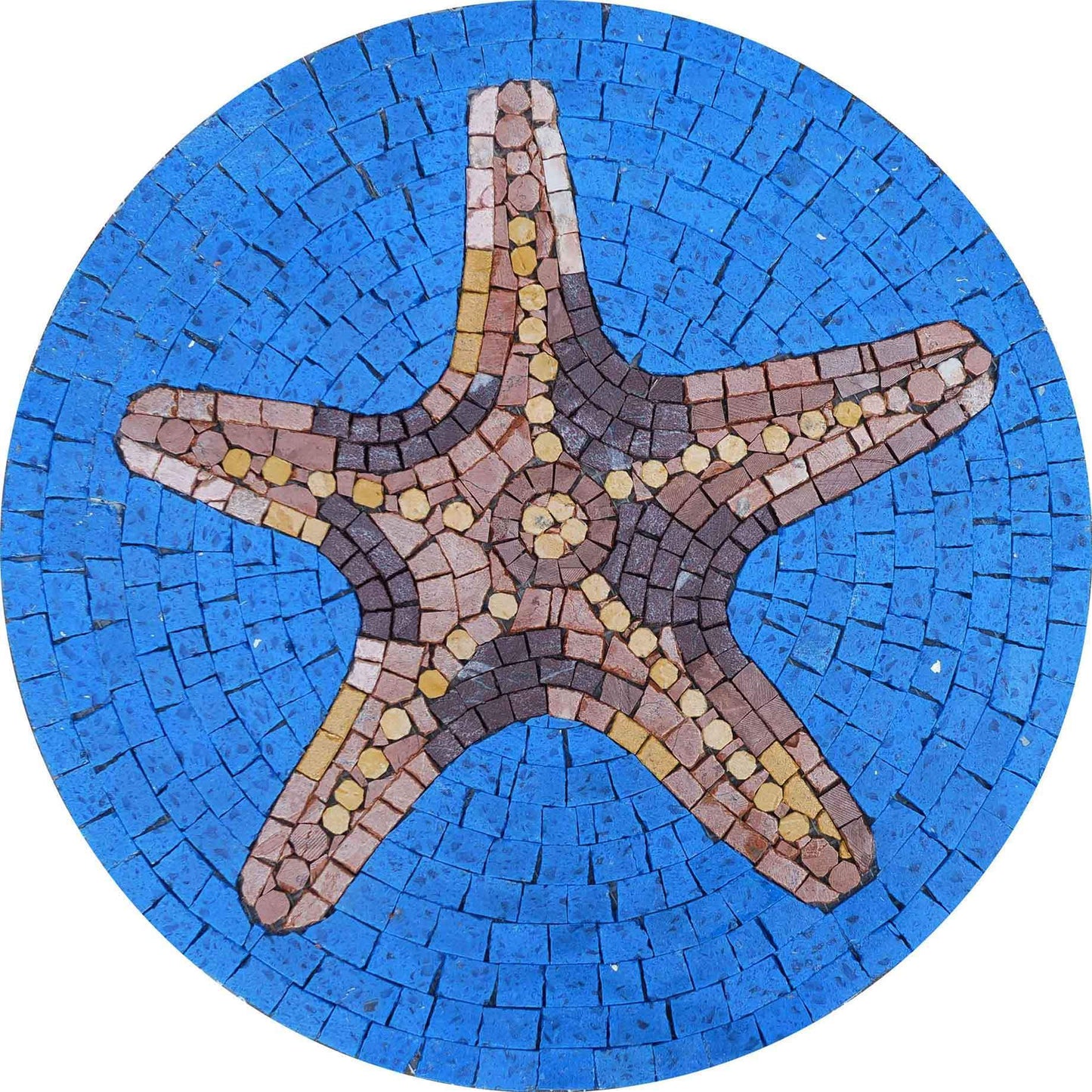 Star Fish On Blue Medallion - Mosaic Art