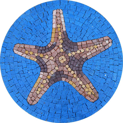 Star Fish On Blue Medallion - Mosaic Art