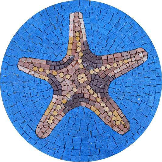 Star Fish On Blue Medallion - Mosaic Art
