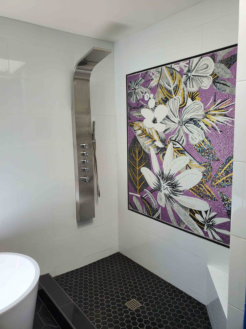 Mosaic Artwork - Abstract White Flowers