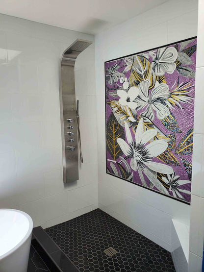 Mosaic Artwork - Abstract White Flowers