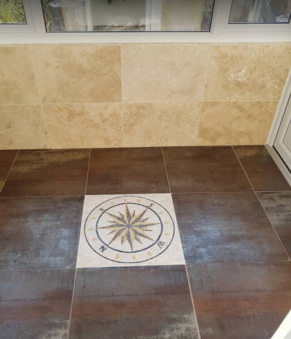 Mosaic Compass Design - Round Stone
