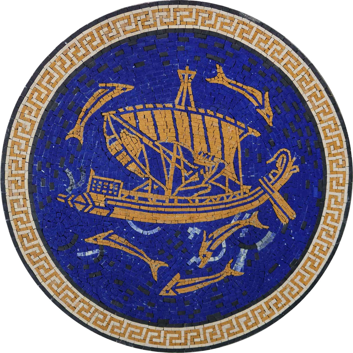 Ancient Mosaic - Roman Ship & Dolphins