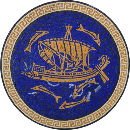 Ancient Mosaic - Roman Ship & Dolphins