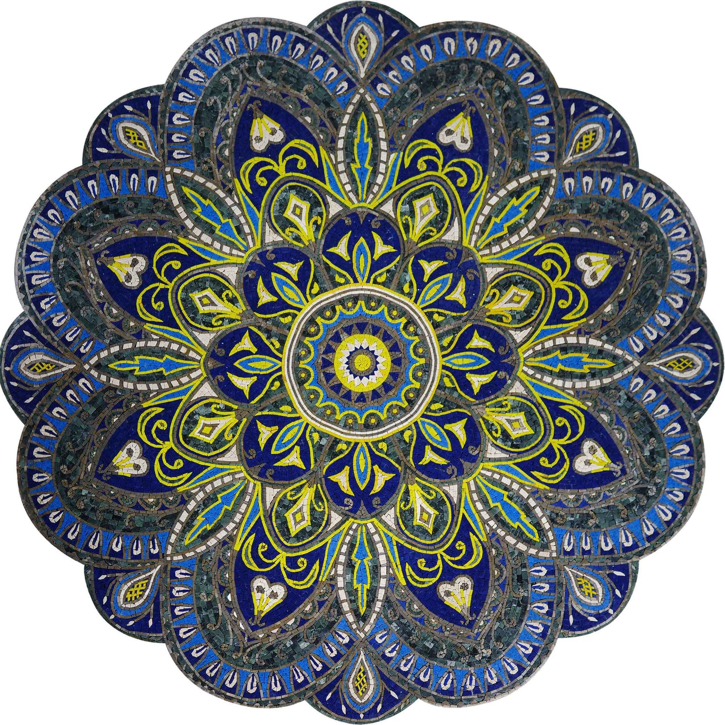 Geometric Mosaic - Blue & Yellow Flower