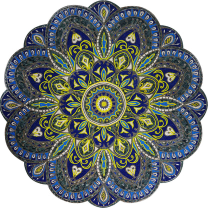 Geometric Mosaic - Blue & Yellow Flower