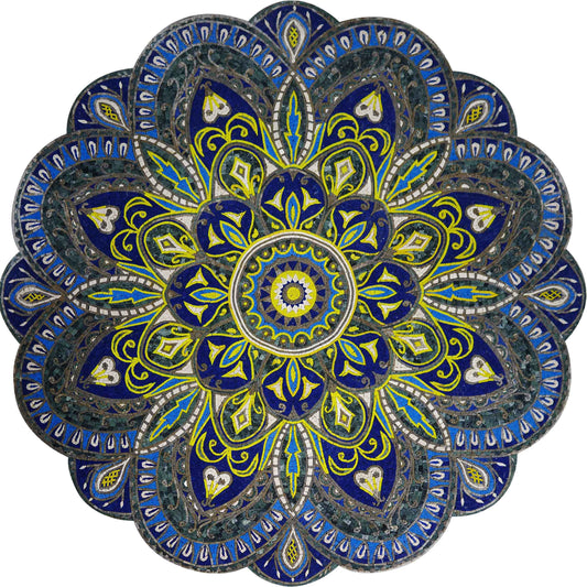 Geometric Mosaic - Blue & Yellow Flower