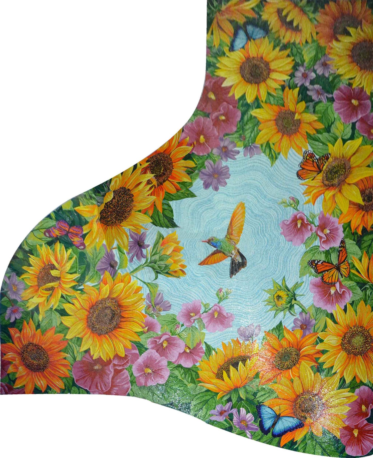 Glass Mosaic Art - A Bird In Flowers