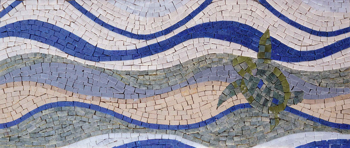 Mosaic Artwork - Patterned Waves & Turtle