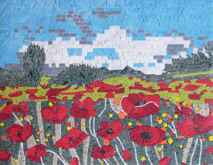 Mosaic Artwork - Red Tulips & Blue Skies