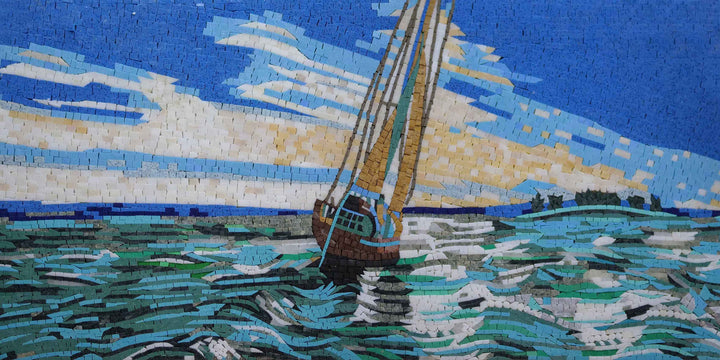 Mosaic Scenery - Colorful Waves & Boat