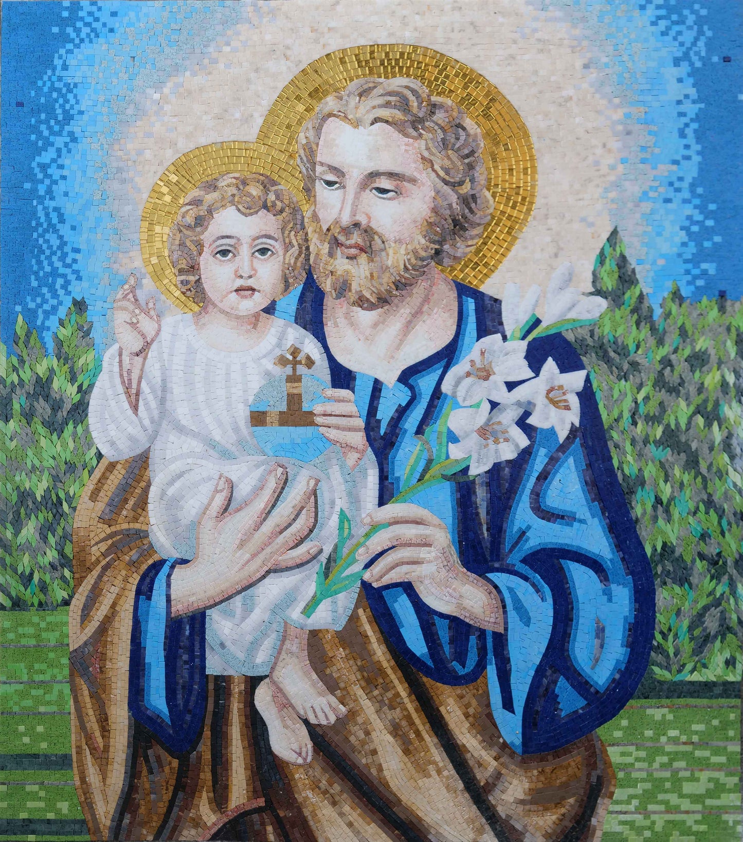 Religious Art Mosaic - Jesus & Saint Joseph