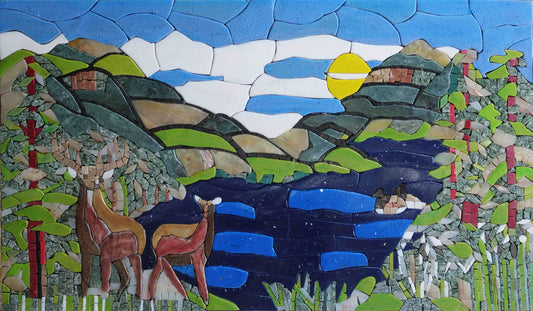 Stone Mosaic Art - Scenery & Deers